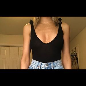 Nasty Gal Black Tie Shoulder Bodysuit